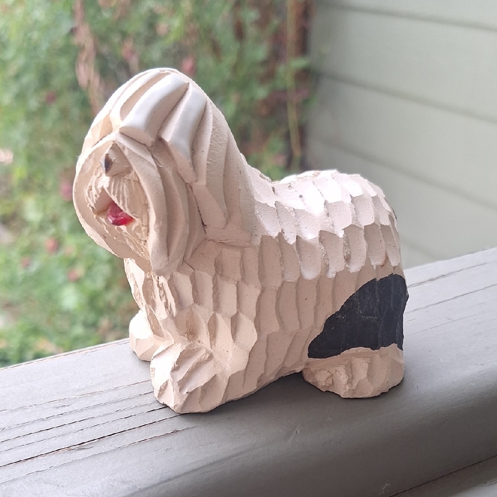 Vintage Artesania Rinconada Signed Shaggy Dog Sculpture Figurine